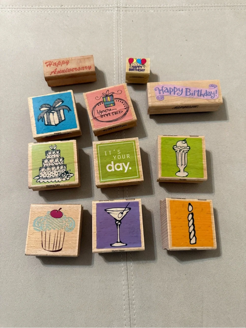 Set of Eleven Celebration Themed Rubber Stamps